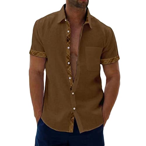 Onsoyours Herren Kariert Kurzarm Hemd Herren Regular Fit Arbeitshemden Button Down Hemden Freizeithemden Kariert Hemden Z1 Braun 3XL von Onsoyours