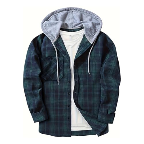 Onsoyours Herren Kariertes Hemd Langarm Regular Fit Freizeithemd Flanellhemd mit Kapuze Männer Karohemd mit Kapuzen Vintage Kapuzenhemd Kariert Hemdjacken A Dunkelblau XL von Onsoyours