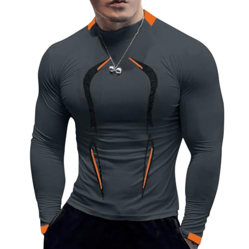 Onsoyours Herren Kompressionsshirt Langarm Sport T-Shirt Langarm Rundhalsausschnitt Grundschicht Tops Laufshirt Atmungsaktiv Sportoberteile Trainingshirt für Männer A Dunkelgrau 4XL von Onsoyours
