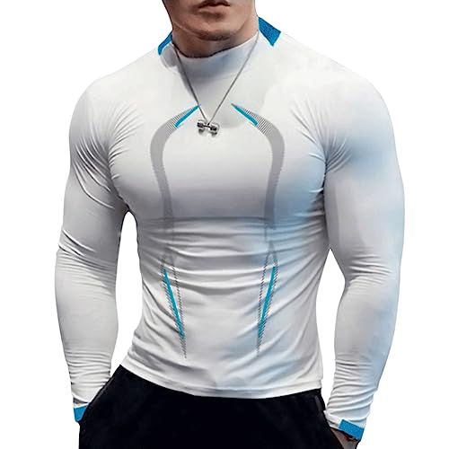 Onsoyours Herren Kompressionsshirt Langarm Sport T-Shirt Langarm Rundhalsausschnitt Grundschicht Tops Laufshirt Atmungsaktiv Sportoberteile Trainingshirt für Männer A Weiß M von Onsoyours