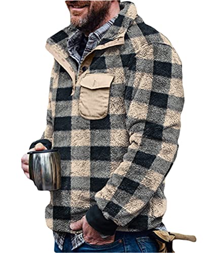 Onsoyours Herren Kunstfell Doppelseitige Wolle Jacke mit Taschen Warm Plüsch Mantel Sweatshirt Pullover Kapuzenpullover Plüschjacke Dunkle Aprikose L von Onsoyours