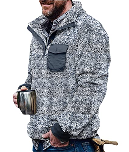 Onsoyours Herren Kunstfell Doppelseitige Wolle Jacke mit Taschen Warm Plüsch Mantel Sweatshirt Pullover Kapuzenpullover Plüschjacke Fleckig Grau L von Onsoyours