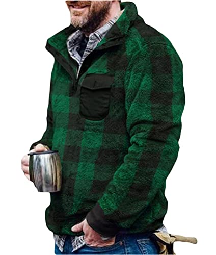 Onsoyours Herren Kunstfell Doppelseitige Wolle Jacke mit Taschen Warm Plüsch Mantel Sweatshirt Pullover Kapuzenpullover Plüschjacke Grün 3XL von Onsoyours