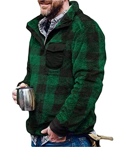 Onsoyours Herren Kunstfell Doppelseitige Wolle Jacke mit Taschen Warm Plüsch Mantel Sweatshirt Pullover Kapuzenpullover Plüschjacke Grün L von Onsoyours