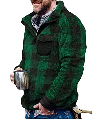 Onsoyours Herren Kunstfell Doppelseitige Wolle Jacke mit Taschen Warm Plüsch Mantel Sweatshirt Pullover Kapuzenpullover Plüschjacke Grün XL von Onsoyours