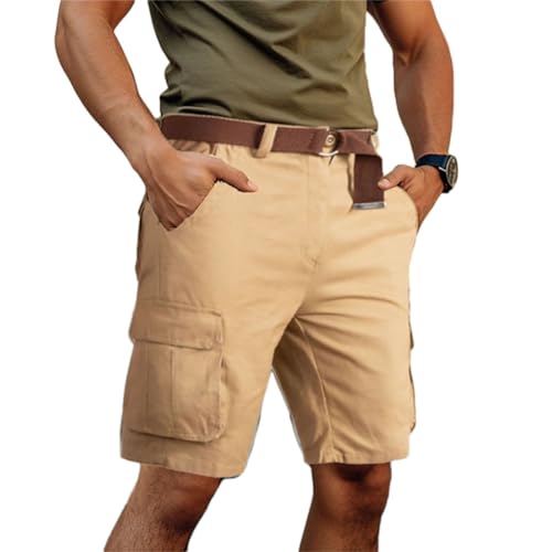 Onsoyours Herren Kurze Hose Sommer Shorts mit 6 Taschens Stretch Leichte Cargo Sporthose Arbeitshosen Kurz Wanderhose Bermuda Jogginghose Chino MTB Cargohose Freizeitshorts B Khaki XL von Onsoyours