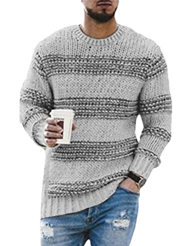 Onsoyours Herren Langarm Rundkragen Sweater Herbst Winter Basic Strickpullover Männer Regular Fit Baumwolle Sweatshirt Feinstrick Pulli Shirts A Grau L von Onsoyours