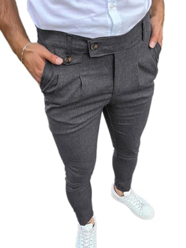Onsoyours Herren Lange Freizeithose Chino Hose Hochelastisch Skinny Einfarbig mit Taschen Elegant Chino Hose Gummibund Gürtelloch Weich Soft Hosenbein Frühling A Dunkelgrau M von Onsoyours