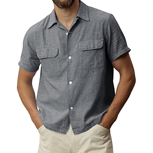 Onsoyours Herren Leicht Sommerhemd mit Brusttasche Kurzarm Freizeithemd Kurze Ärmel Tops Bluse B Grau XXL von Onsoyours