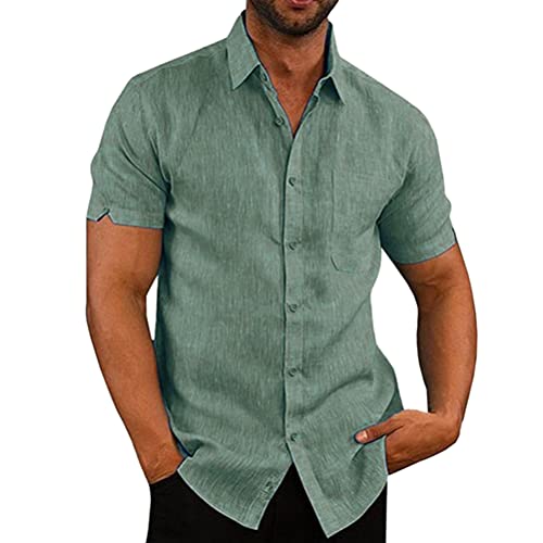 Onsoyours Herren Leicht Sommerhemd mit Brusttasche Kurzarm Freizeithemd Kurze Ärmel Tops Bluse Dunkelgrün XL von Onsoyours