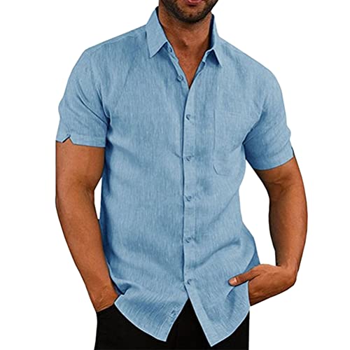 Onsoyours Herren Leicht Sommerhemd mit Brusttasche Kurzarm Freizeithemd Kurze Ärmel Tops Bluse Hellblau 4XLA von Onsoyours