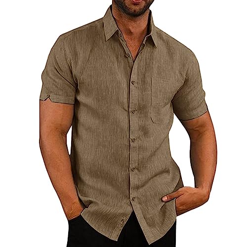 Onsoyours Herren Leicht Sommerhemd mit Brusttasche Kurzarm Freizeithemd Kurze Ärmel Tops Bluse Khaki 4XL von Onsoyours