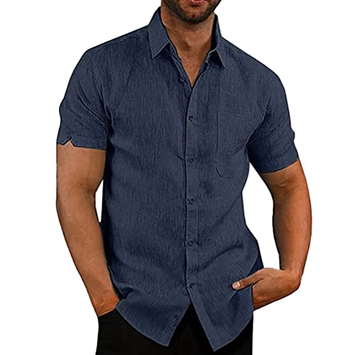 Onsoyours Herren Leicht Sommerhemd mit Brusttasche Kurzarm Freizeithemd Kurze Ärmel Tops Bluse Marine 3XL von Onsoyours