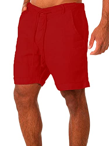 Onsoyours Herren Leinenhose Kurze Hose Leinen Shorts Lässige Männer Freizeithose Strandhose Stoffhose Sommer Loungewear Shorts Rot XL von Onsoyours