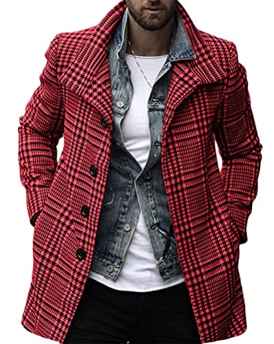 Onsoyours Herren Mantel Wintermantel Trenchcoat Jacke Herrenmantel Vintage Winter Herbst Lang Warm Stehkragen Reverskragen Elegant Klassischer Outdoor Gepolstert A Rot 3XL von Onsoyours