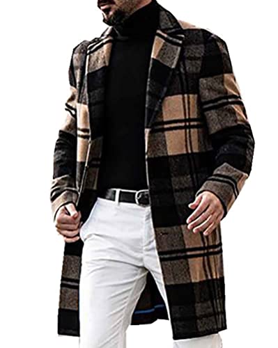 Onsoyours Herren Mantel Wintermantel Trenchcoat Jacke Herrenmantel Vintage Winter Herbst Lang Warm Stehkragen Reverskragen Elegant Klassischer Outdoor Gepolstert B Khaki S von Onsoyours