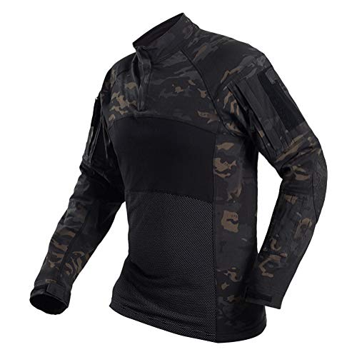 Onsoyours Herren Militär-T-Shirt Tactical Shirt Combat Shirt Slim Fit Langarm Camouflage Shirt Paintball Airsoft Army Hemd Militär Uniform A Schwarz S von Onsoyours