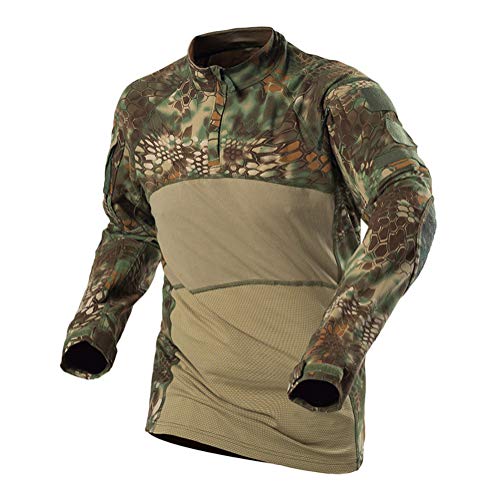 Onsoyours Herren Militär-T-Shirt Tactical Shirt Combat Shirt Slim Fit Langarm Camouflage Shirt Paintball Airsoft Army Hemd Militär Uniform B Grün L von Onsoyours