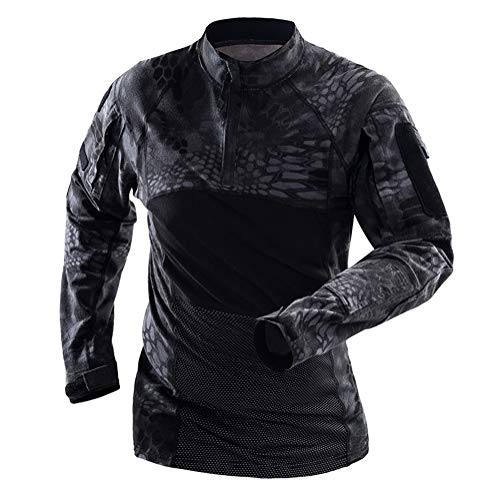 Onsoyours Herren Militär-T-Shirt Tactical Shirt Combat Shirt Slim Fit Langarm Camouflage Shirt Paintball Airsoft Army Hemd Militär Uniform B Schwarz S von Onsoyours