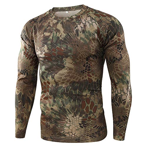 Onsoyours Herren Outdoor Schnell Trocknend Camouflage Langarm Tops Python-Muster Bluse T-Shirts Tactical Mountaineering Schnelltrocknendes Langarmshirt A Grün L von Onsoyours