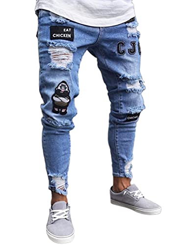 Onsoyours Herren Patchwork Jeans Casual Relaxed Fit Jeanshose Denim Hosen Baggy Hip Hop Jeans Hose Mit Weitem Bein Straight Leg Vintage Color Block Streetwear D Blau M von Onsoyours