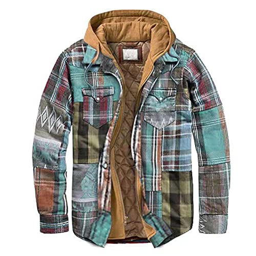 Onsoyours Herren Plaid Jacke Stehkragen Knopf Sweatshirt Pullover Flanell Casual Plaid Stitched Jacket Loose Plaid Hoodie Mantel Warme Outwear Stil 10 XL von Onsoyours