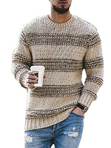 Onsoyours Herren Pullover Moderner Rundkragen Strickpullover Langarm Herbst Winter Warme Base Strick-Pulli Slim Fit Winterpullover Strick-Pullover A Khaki XL von Onsoyours