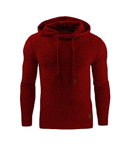 Onsoyours Herren Pullover mit Kapuze Slim Fit Grobstrick Hoodie Pulli Männer Kapuzenpullover Longseleeve Strickpullover Sweatshirt Winterpullover Rot XS von Onsoyours