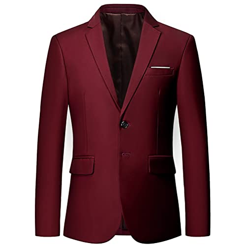 Onsoyours Herren Sakko Slim Fit Einfarbig Modern Anzugjacke für Hochzeit Freizeit Party Abschluss Business Blazer Knöpfe Sakko A Weinrot L von Onsoyours