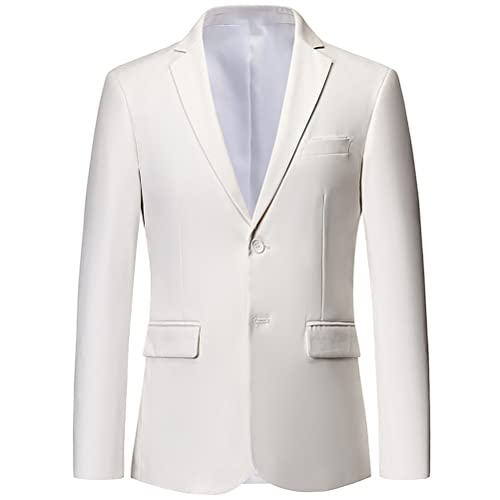 Onsoyours Herren Sakko Slim Fit Einfarbig Modern Anzugjacke für Hochzeit Freizeit Party Abschluss Business Blazer Knöpfe Sakko A Weiß XXL von Onsoyours