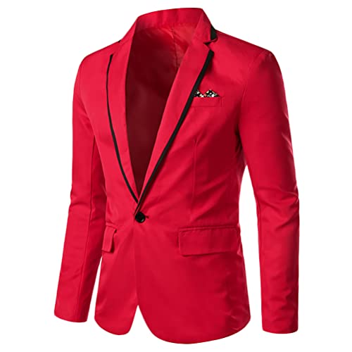 Onsoyours Herren Sakko Slim Fit Einfarbig Modern Anzugjacke für Hochzeit Freizeit Party Abschluss Business Blazer Knöpfe Sakko B Rot 3XL von Onsoyours