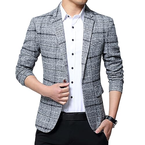Onsoyours Herren Slim Fit Karierter Blazer Freizeit Jackett Business Anzugjacke Modern Blumendruck Sakko Blazer Herren Sportmäntel Blazer mit Knöpfen B Grau 4XL von Onsoyours
