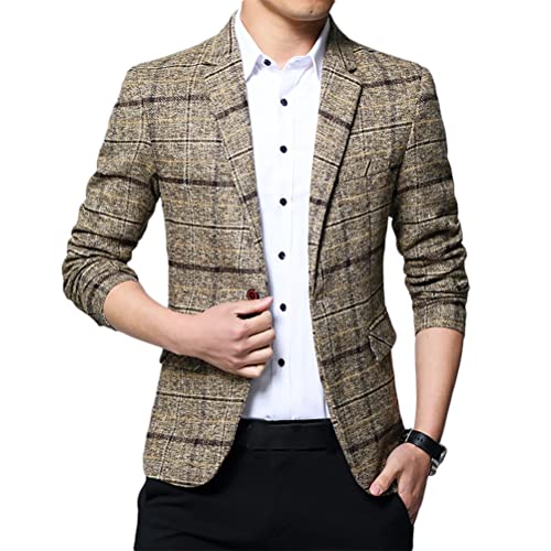 Onsoyours Herren Slim Fit Karierter Blazer Freizeit Jackett Business Anzugjacke Modern Blumendruck Sakko Blazer Herren Sportmäntel Blazer mit Knöpfen B Khaki M von Onsoyours