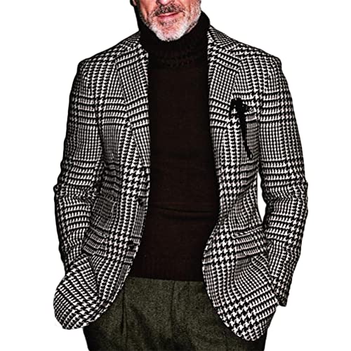 Onsoyours Herren Slim Fit Karierter Blazer Freizeit Jackett Business Anzugjacke Modern Blumendruck Sakko Blazer Herren Sportmäntel Blazer mit Knöpfen C Schwarz L von Onsoyours