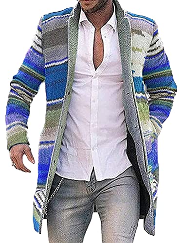 Onsoyours Herren Strickjacke Winter Langarm Wintermantel Warm Cardigan Schlank Lange Windbreaker Jacken Bunt Knopf Lässige Mantel Outwear Strickpullover Mit Reverskragen Blau XL von Onsoyours