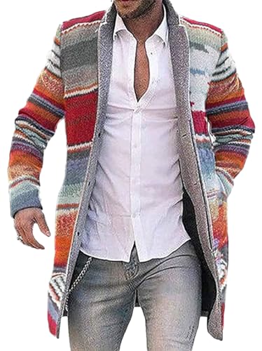 Onsoyours Herren Strickjacke Winter Langarm Wintermantel Warm Cardigan Schlank Lange Windbreaker Jacken Bunt Knopf Lässige Mantel Outwear Strickpullover Mit Reverskragen Rot L von Onsoyours