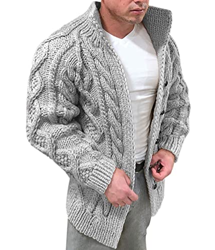 Onsoyours Herren Strickjacke mit Stehkragen Slim Fit Winter Freizeit Jacke Moderne Männer Pulli Grobstrick Sweatjacke Übergangsjacke Jacke Sweater Grobstrick Hellgrau XXL von Onsoyours