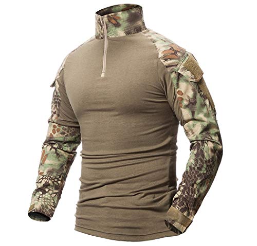 Onsoyours Herren Tactical Shirt Langarm Sportlich Sweatshirt Slim Fit Atmungsaktiv Trainingsshirt Winter 1/4 Zip Military Armee Hemd Camouflag T-Shirt Airsoft Shirt Winter A Grün L von Onsoyours