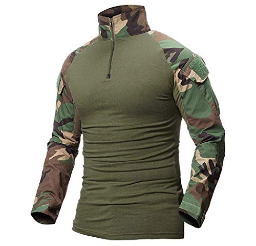 Onsoyours Herren Tactical Shirt Langarm Sportlich Sweatshirt Slim Fit Atmungsaktiv Trainingsshirt Winter 1/4 Zip Military Armee Hemd Camouflag T-Shirt Airsoft Shirt Winter C Grün L von Onsoyours