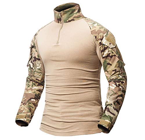 Onsoyours Herren Tactical Shirt Langarm Sportlich Sweatshirt Slim Fit Atmungsaktiv Trainingsshirt Winter 1/4 Zip Military Armee Hemd Camouflag T-Shirt Airsoft Shirt Winter C Khaki XS von Onsoyours