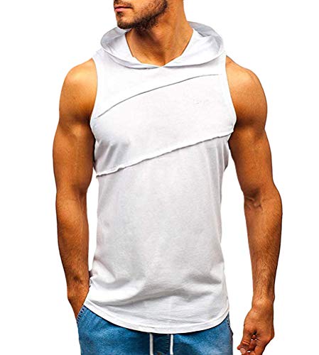 Onsoyours Herren Tank Top Kapuze Tankshirt Ärmellos Bodybuilding Shirt Unterhemd T-Shirt Hoodie Muskelshirt Achselshirt Trägershirt für Gym Training C Weiß M von Onsoyours