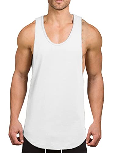 Onsoyours Herren Tank Top Tanktop Tankshirt Ärmellos Bodybuilding Shirt Unterhemd T-Shirt Muskelshirt V-Ausschnitt Tops Training Gym Sport Fitness Freizeit Weiß L von Onsoyours