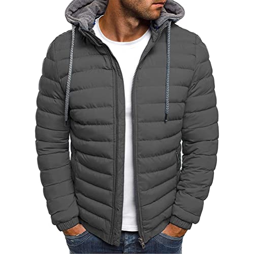 Onsoyours Herren Übergangsjacke Daunenjacke Leichte Steppjacke Einfarbig Tunnelzug Kapuzenjacke Funktionelle Jacke Outdoor Warmer Freizeitjacke Softshell Mantel B Grau S von Onsoyours