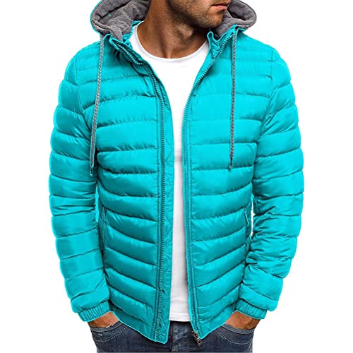 Onsoyours Herren Übergangsjacke Daunenjacke Leichte Steppjacke Einfarbig Tunnelzug Kapuzenjacke Funktionelle Jacke Outdoor Warmer Freizeitjacke Softshell Mantel B Hellblau M von Onsoyours