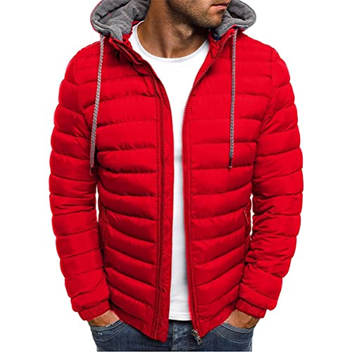 Onsoyours Herren Übergangsjacke Daunenjacke Leichte Steppjacke Einfarbig Tunnelzug Kapuzenjacke Funktionelle Jacke Outdoor Warmer Freizeitjacke Softshell Mantel B Rot XL von Onsoyours