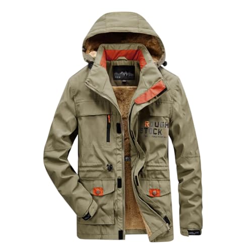 Onsoyours Herren Warme Winterjacke Parka Jacke Mit Plüsch Wintermantel Mit Kapuze Übergangsjacke Gefütterte Winterparka Outdoor Mantel D Khaki L von Onsoyours