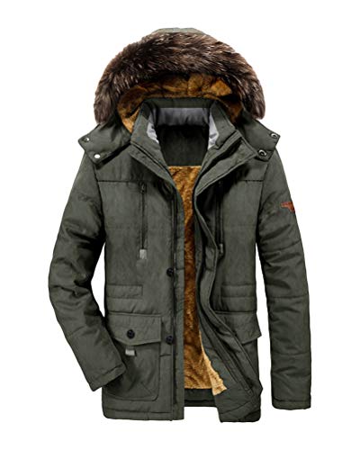 Onsoyours Herren Warme Winterjacke Parka Jacke mit Plüsch Wintermantel mit Kapuze Übergangsjacke Gefütterte Winterparka Outdoor Mantel A Armeegrün X-Large von Onsoyours