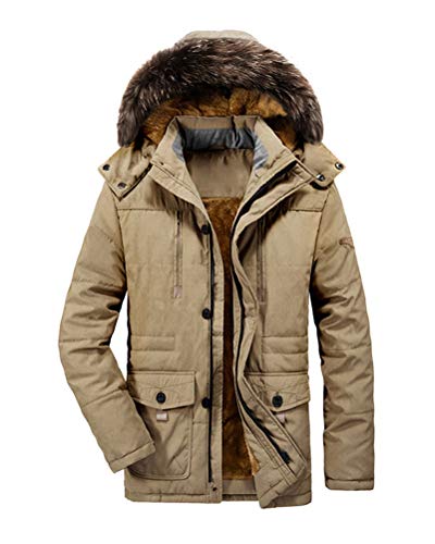 Onsoyours Herren Warme Winterjacke Parka Jacke mit Plüsch Wintermantel mit Kapuze Übergangsjacke Gefütterte Winterparka Outdoor Mantel A Khaki Medium von Onsoyours