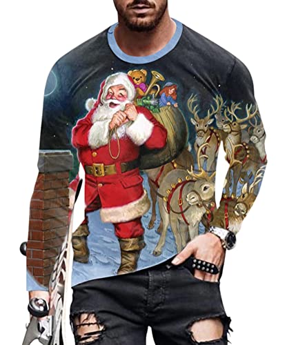 Onsoyours Herren Weihnachtsshirt Lustiges Weihnachten T-Shirt Pullover Weihnachtspulli Ugly Weihnachtspullover Pulli 3D Gedruck Muster Rundhals Langarmshirt Weihnachten 12 3XL von Onsoyours