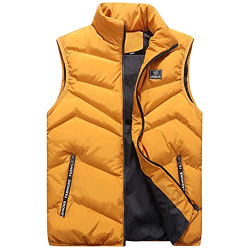 Onsoyours Herren Weste Bodywarmer Steppweste Funktionsweste Outdoor Freizeit Sport Style Mit Stehkragen A Gelb XL von Onsoyours